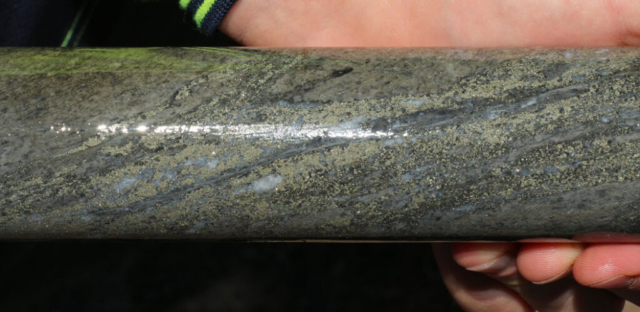 Semi massive sulphides pyrite mineralisation halo intersected by Causeway Zone diamond hole AKDD177